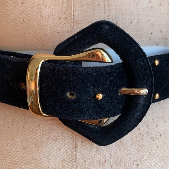 Express Vintage Black Suede Leather Belt w Gold M main image 4